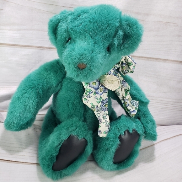 Gund Victoria's Secret Teal Green Teddy Bear Floral Bow 11 Inch 1992 - Picture 9 of 9